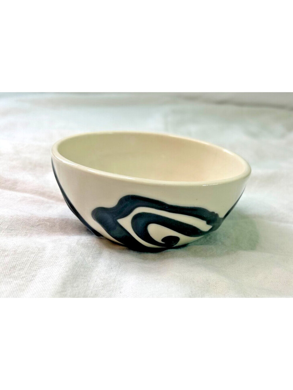 Molly Pasca Pottery Ceramic Bowl Hand Painted Black White Signed Durham NC 4.5"